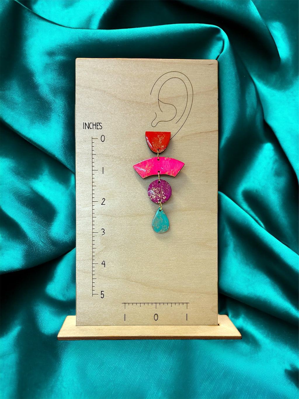 Neon 80s Geometric Earrings: Hand-Painted Wood & Resin