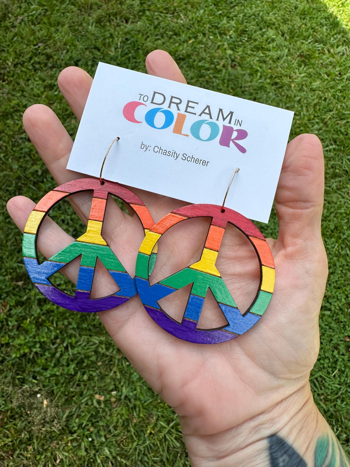 Hand-Painted Pride Peace Sign Statement Earrings