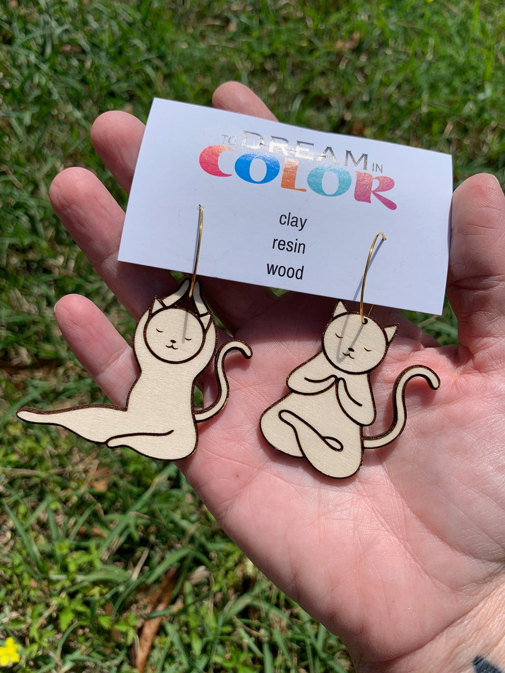 Yoga Cat Earrings: Handmade Laser Cut Wood Dangle Earrings