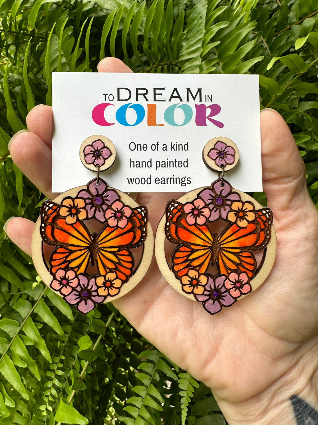 Hand Painted Butterfly Earrings, Colorful Wood Statement Jewelry, Boho Nature Accessories, Lightweight Wearable Art