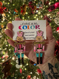Hand-Painted Nutcracker Earrings: Wood Holiday Dangle Jewelry