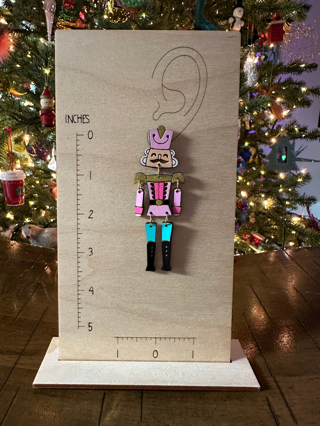 Hand-Painted Nutcracker Earrings: Wood Holiday Dangle Jewelry