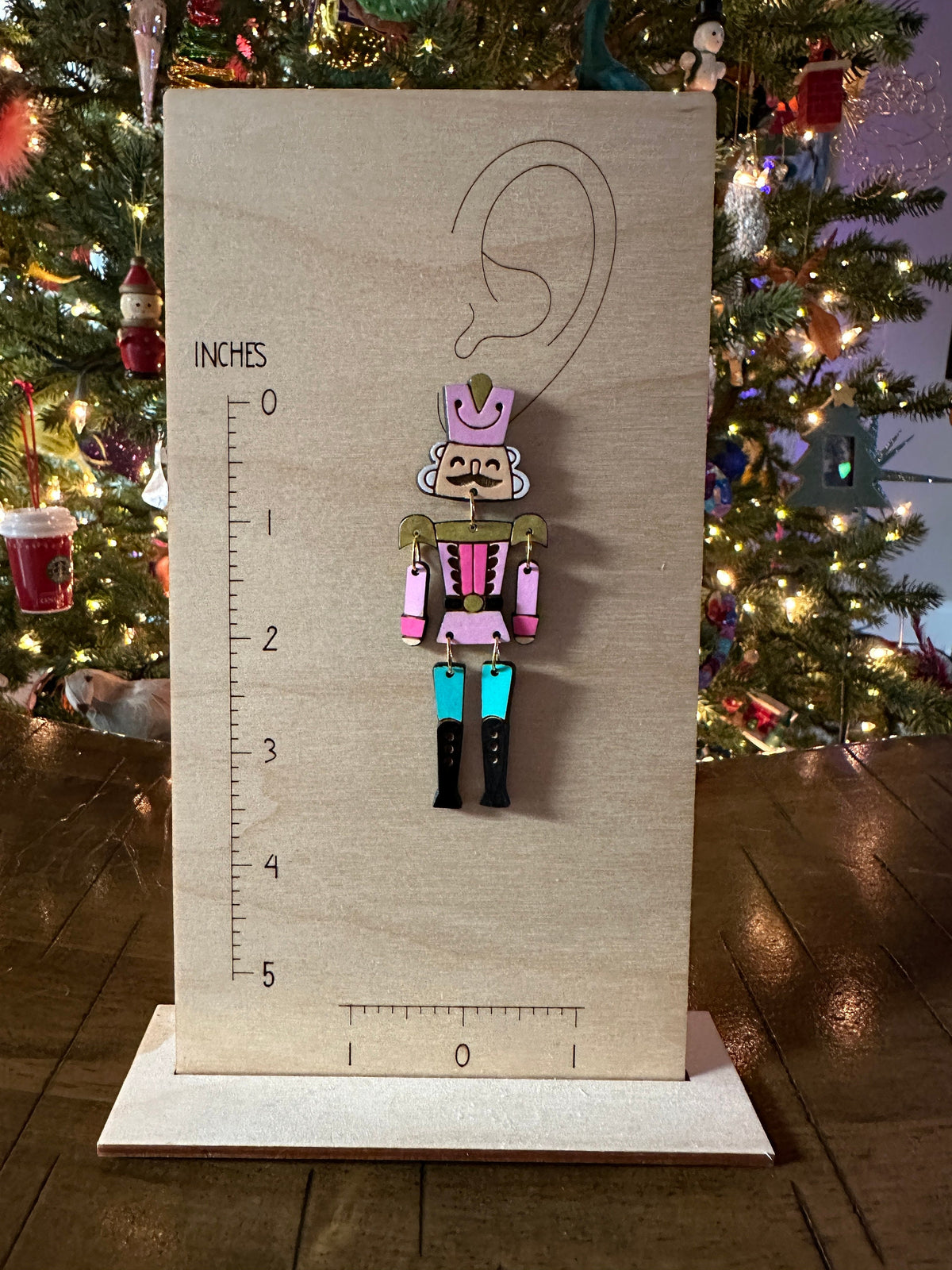 Hand-Painted Nutcracker Earrings: Wood Holiday Dangle Jewelry