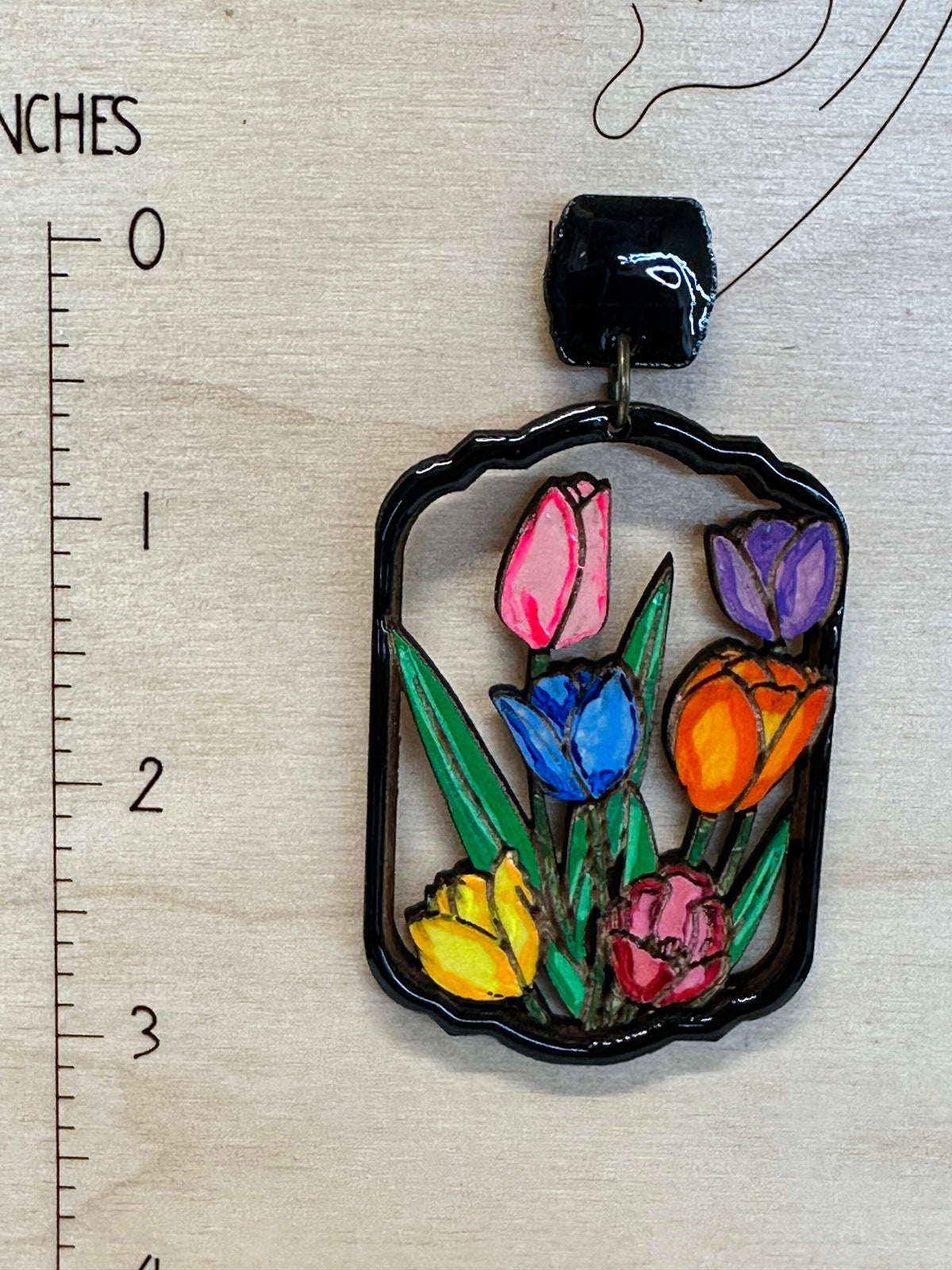 Hand-Painted Tulip Garden Earrings: Lightweight Wood Resin Floral Jewelry