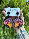Hand Painted Peony Earrings