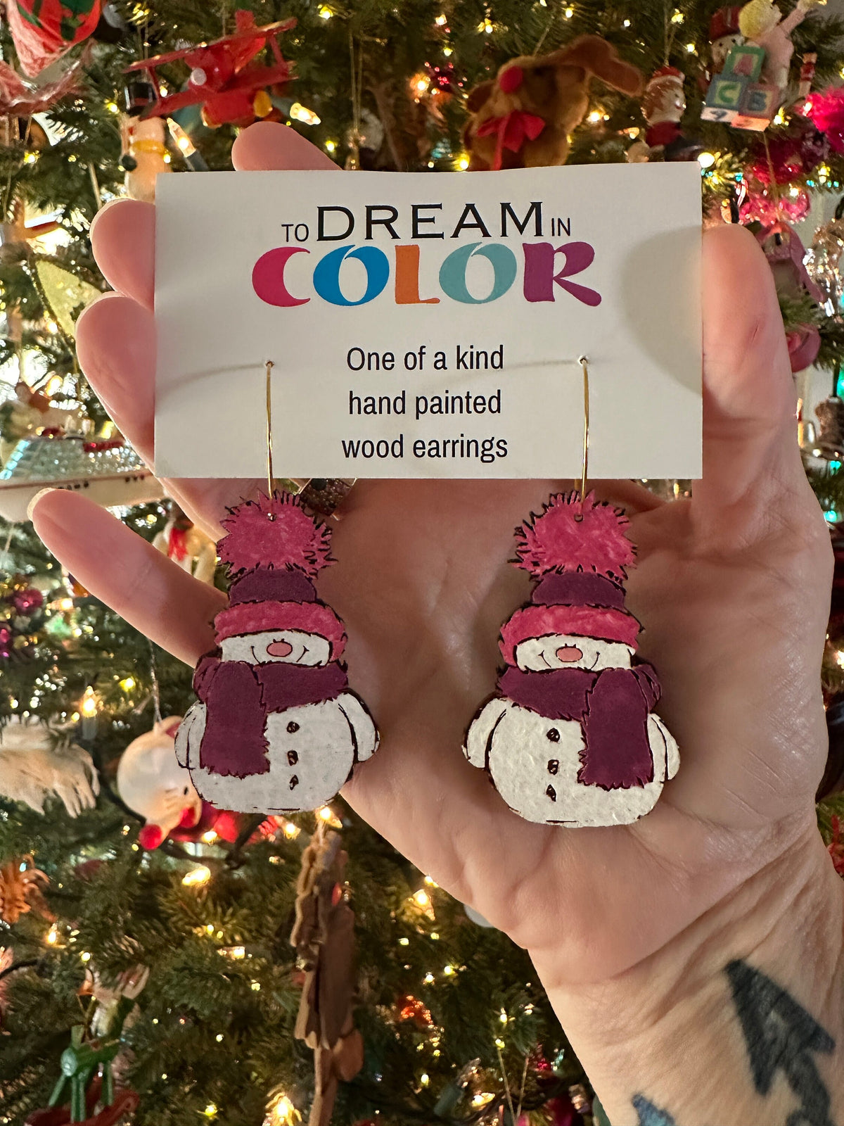 Colorful Wood Snowman Earrings