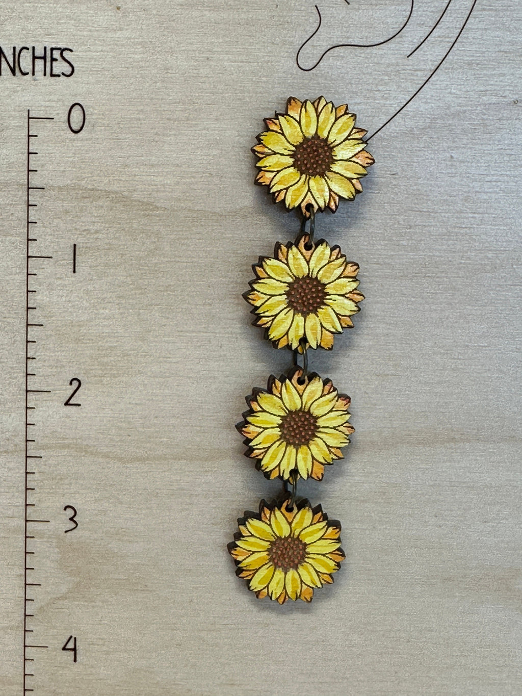 Sunflower Statement Earrings – Long Lightweight Hand Painted Wood Earrings – Clip-On Option – Summer Floral Jewelry