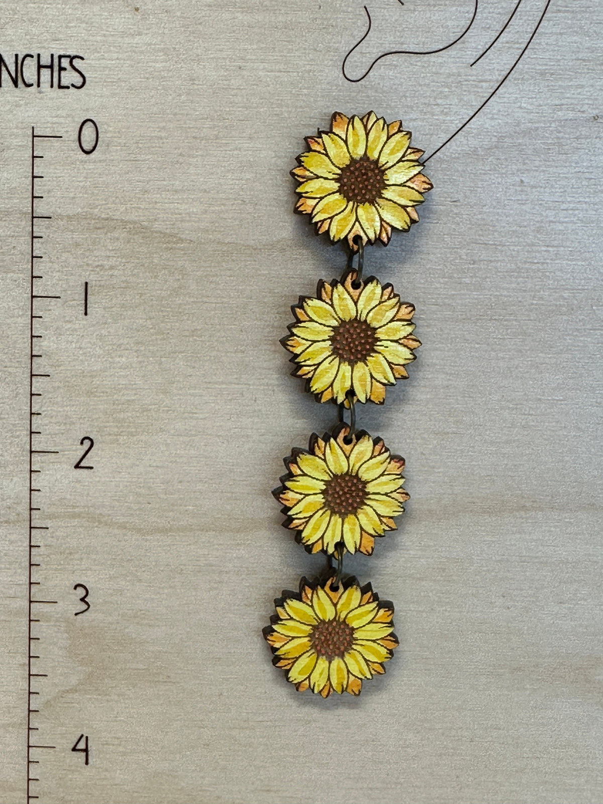 Sunflower Statement Earrings – Long Lightweight Hand Painted Wood Earrings – Clip-On Option – Summer Floral Jewelry