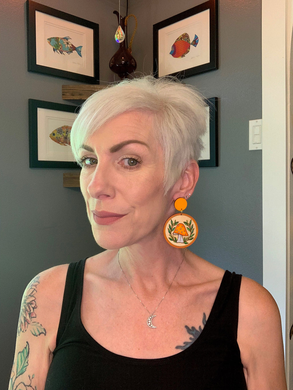 Lightweight Wood Mushroom Earrings