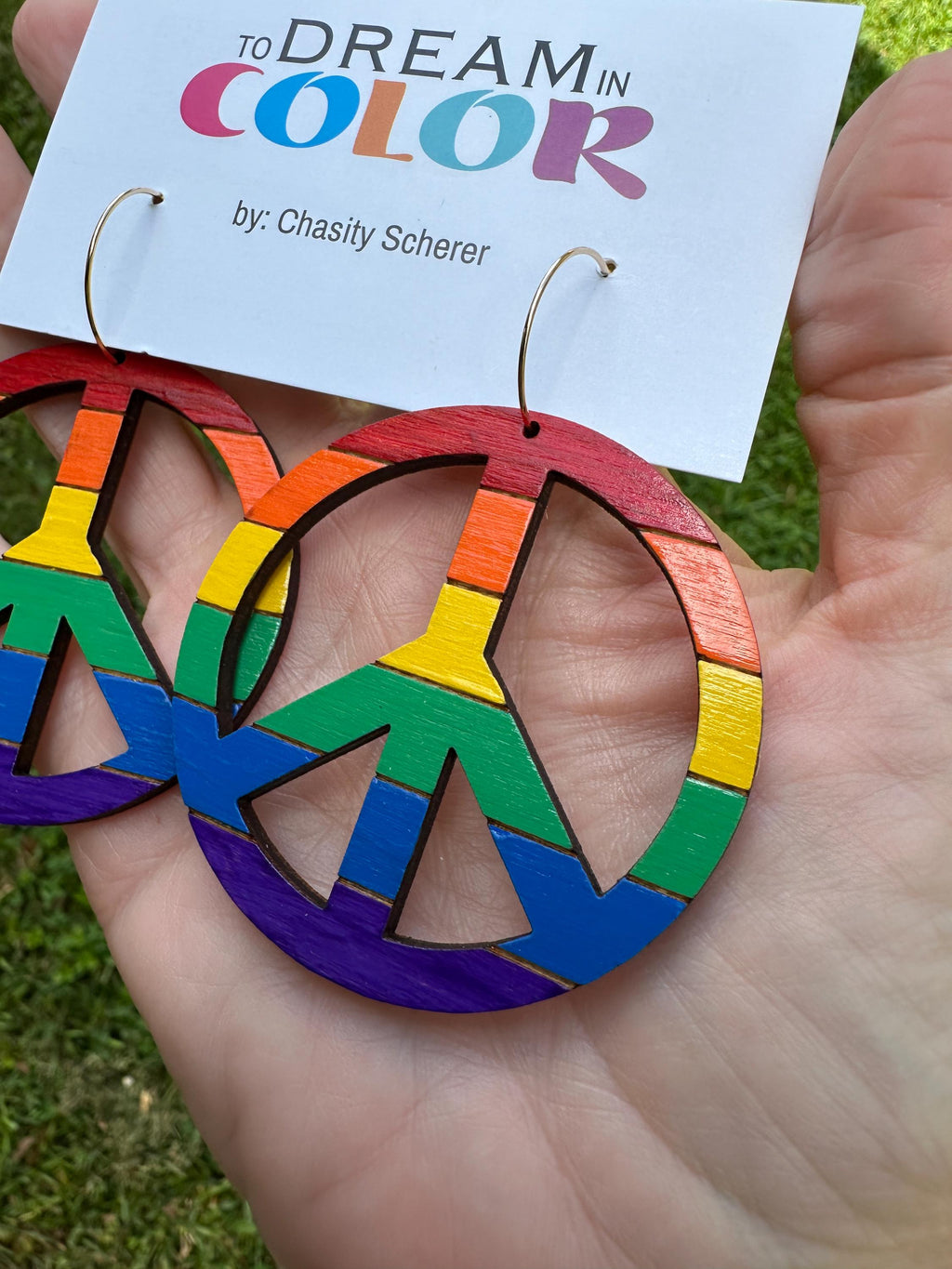 Hand-Painted Pride Peace Sign Statement Earrings