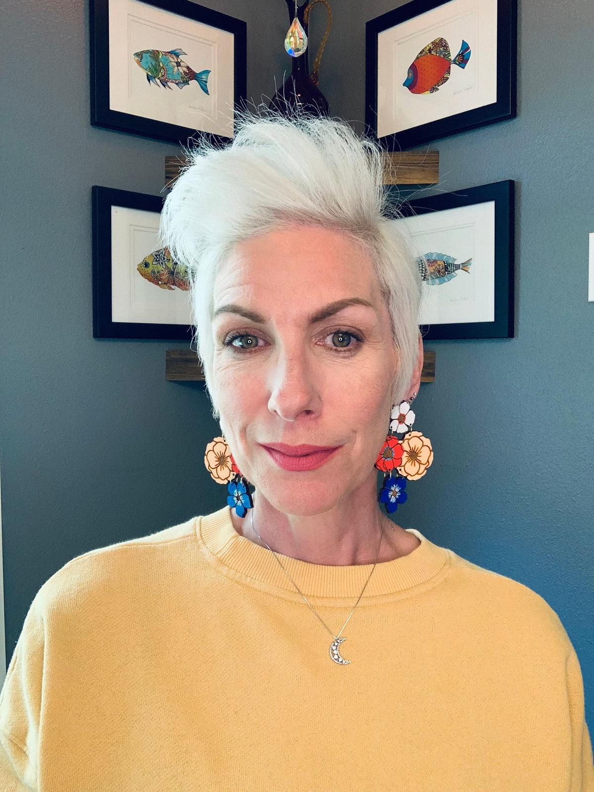 Hand-Painted Wood Flower Earrings: Bold Statement Dangle Earrings