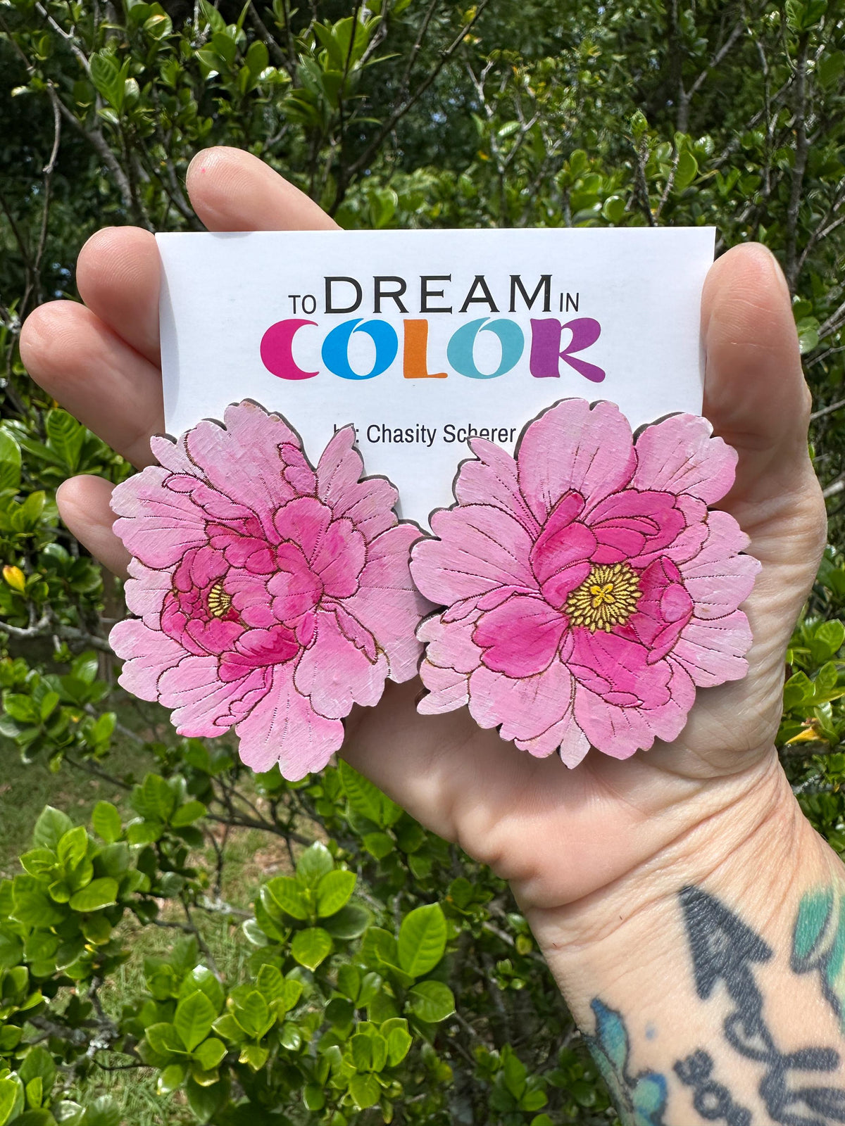 Hand-Painted Peony Statement Earrings