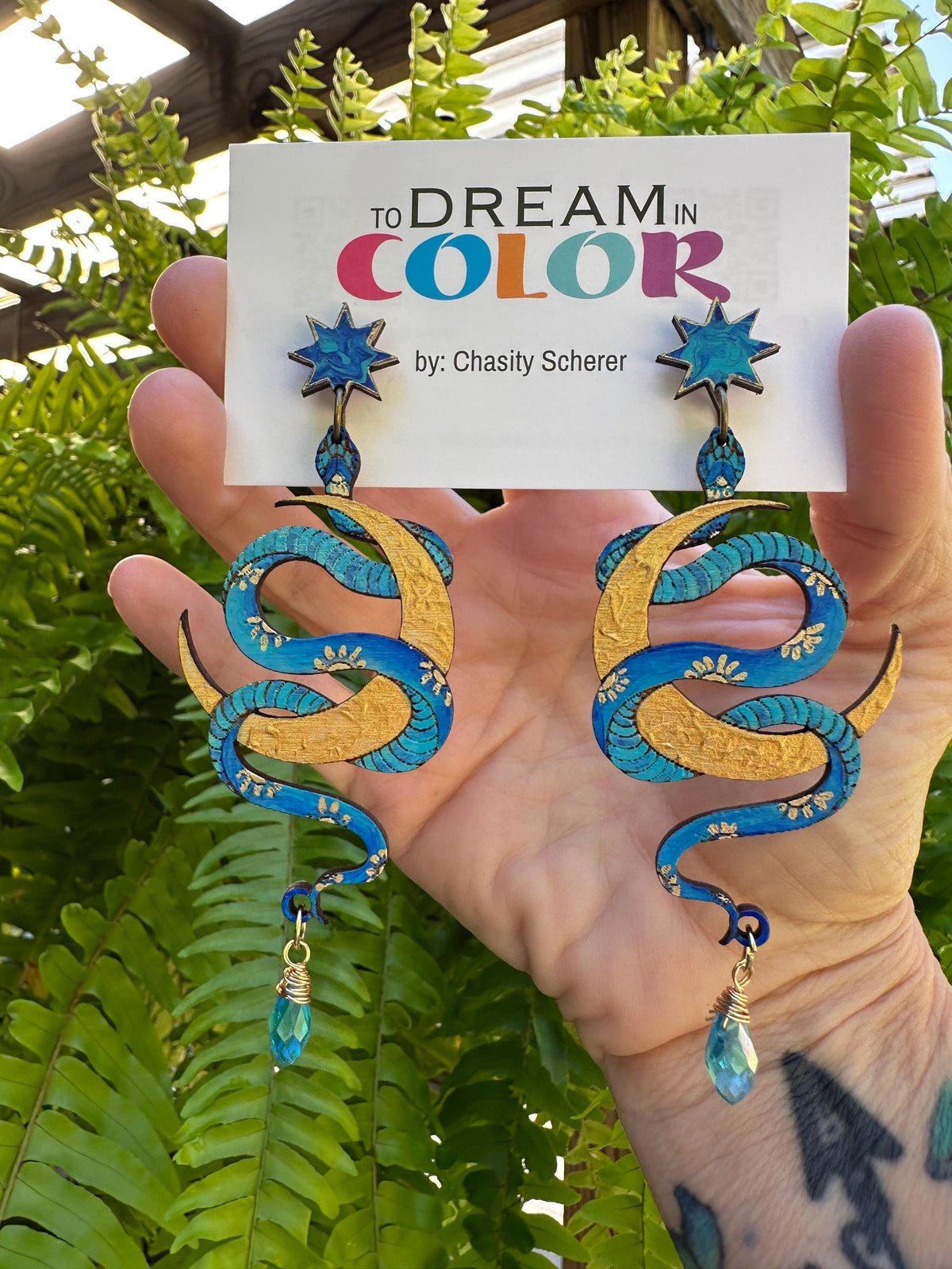 Hand-Painted Celestial Snake Statement Earrings