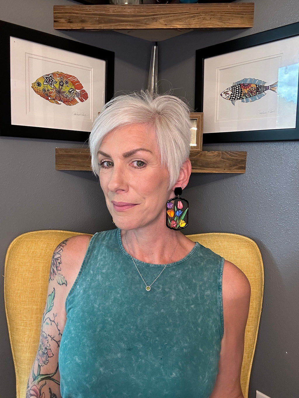 Hand-Painted Tulip Garden Earrings: Lightweight Wood Resin Floral Jewelry