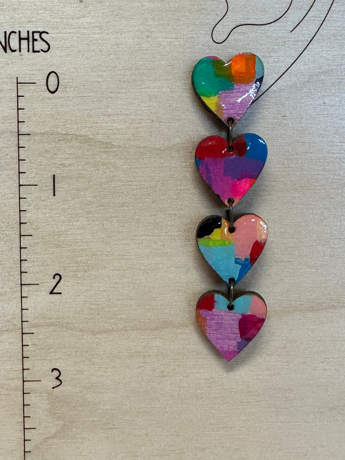 Hand-Painted Heart Dangle Earrings: Bold Laser Cut Wood
