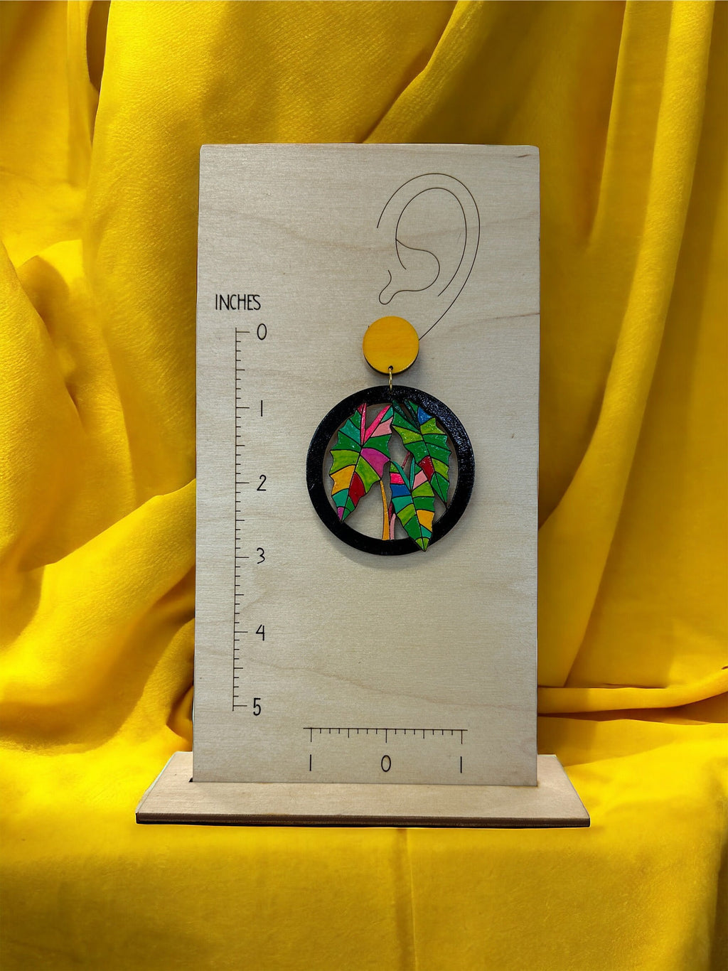 Tropical Leaf Statement Earrings: Hand-Painted Wood, Colorful Jewelry