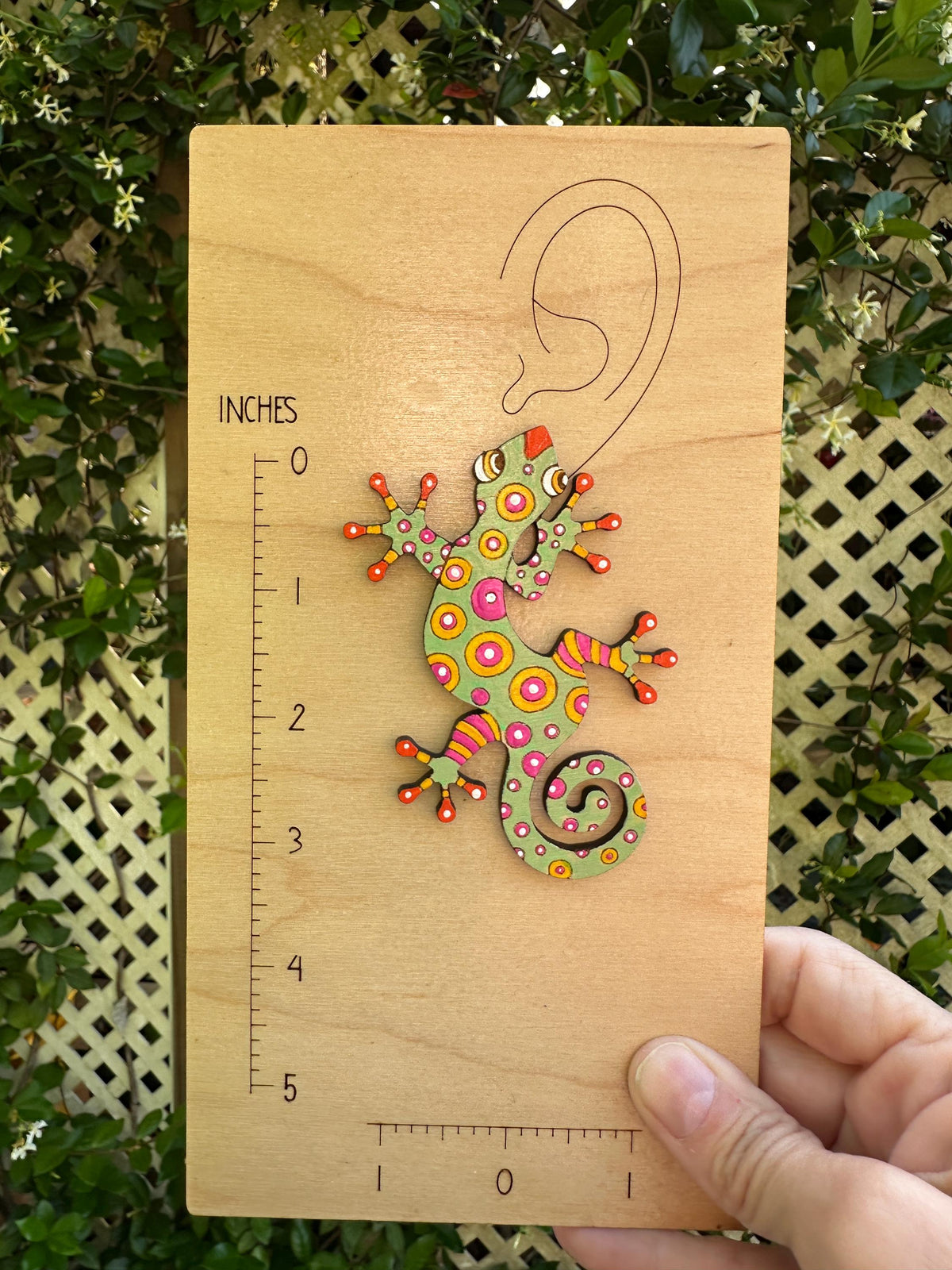 Hand-Painted Gecko Statement Earrings