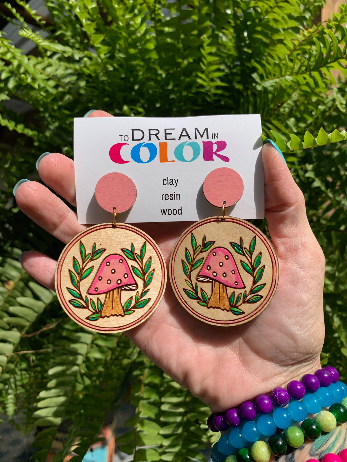 Lightweight Wood Mushroom Earrings