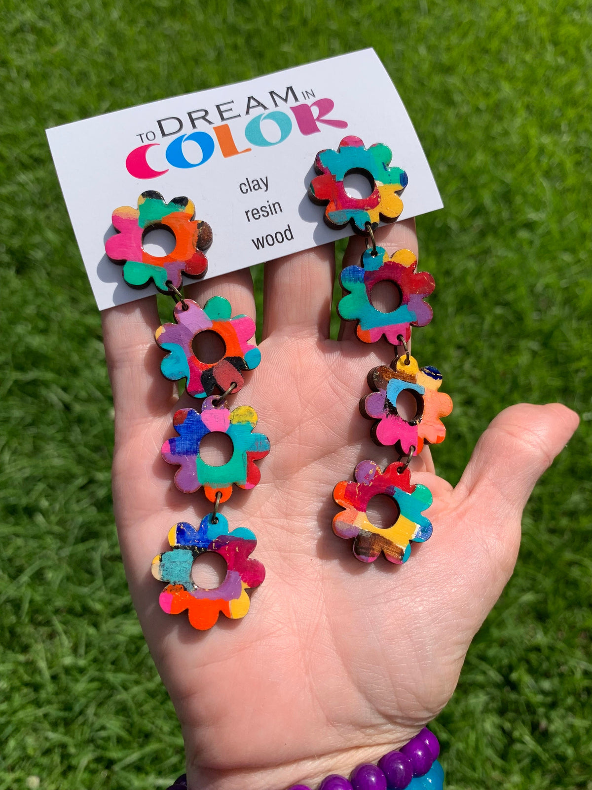 Handmade Bold Flower Earrings: Laser Cut Wood Dangle Earrings