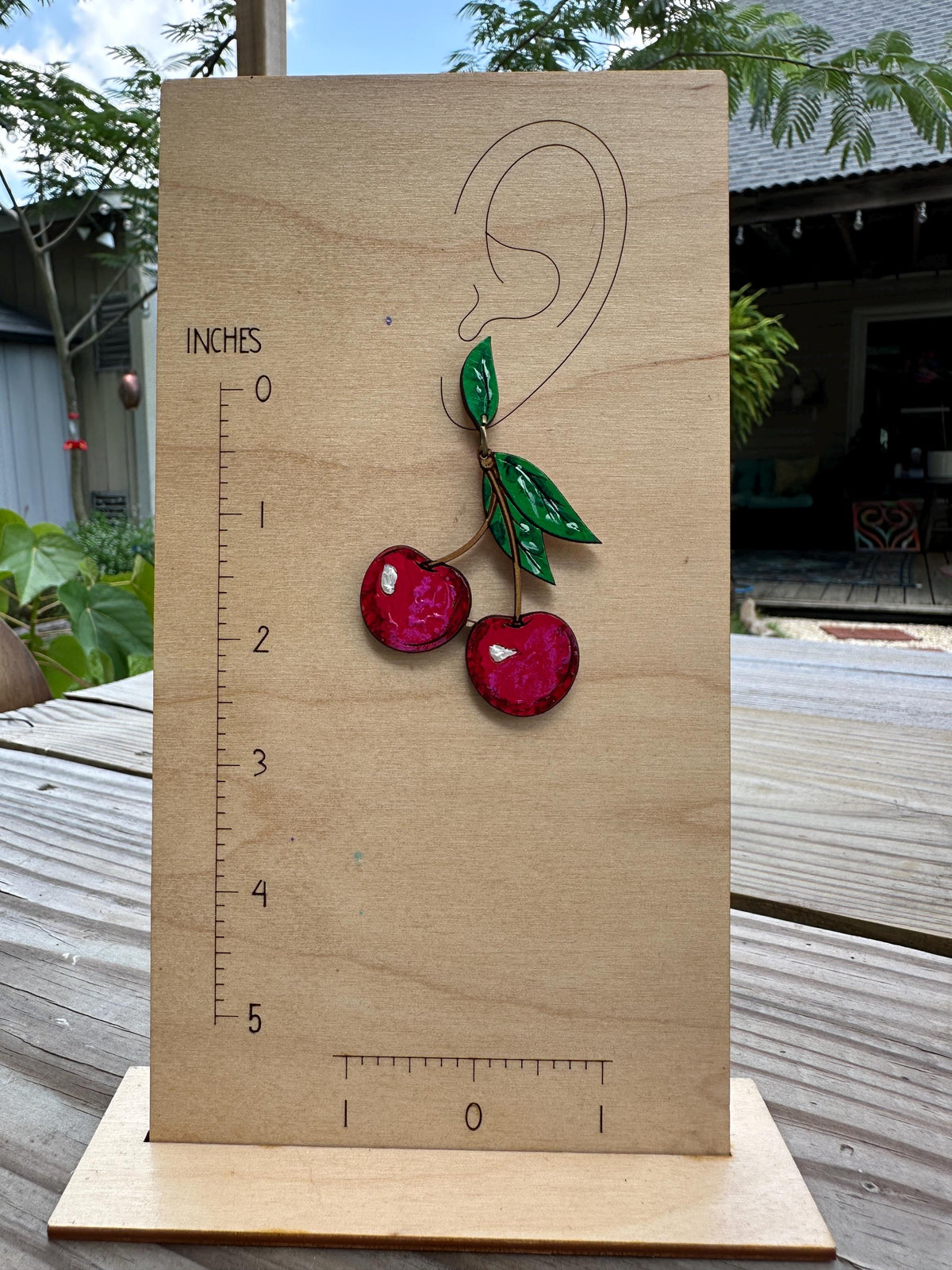 Cherry Earrings – Hand Painted Wood Statement Jewelry – Bold Earrings - Retro Fruit Lovers