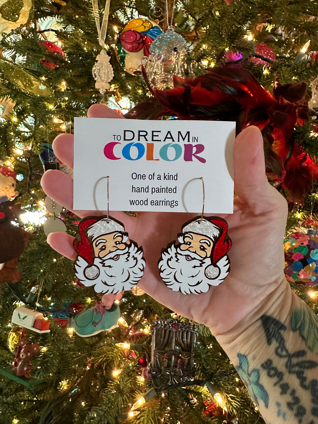 Vintage Wood Santa Earrings