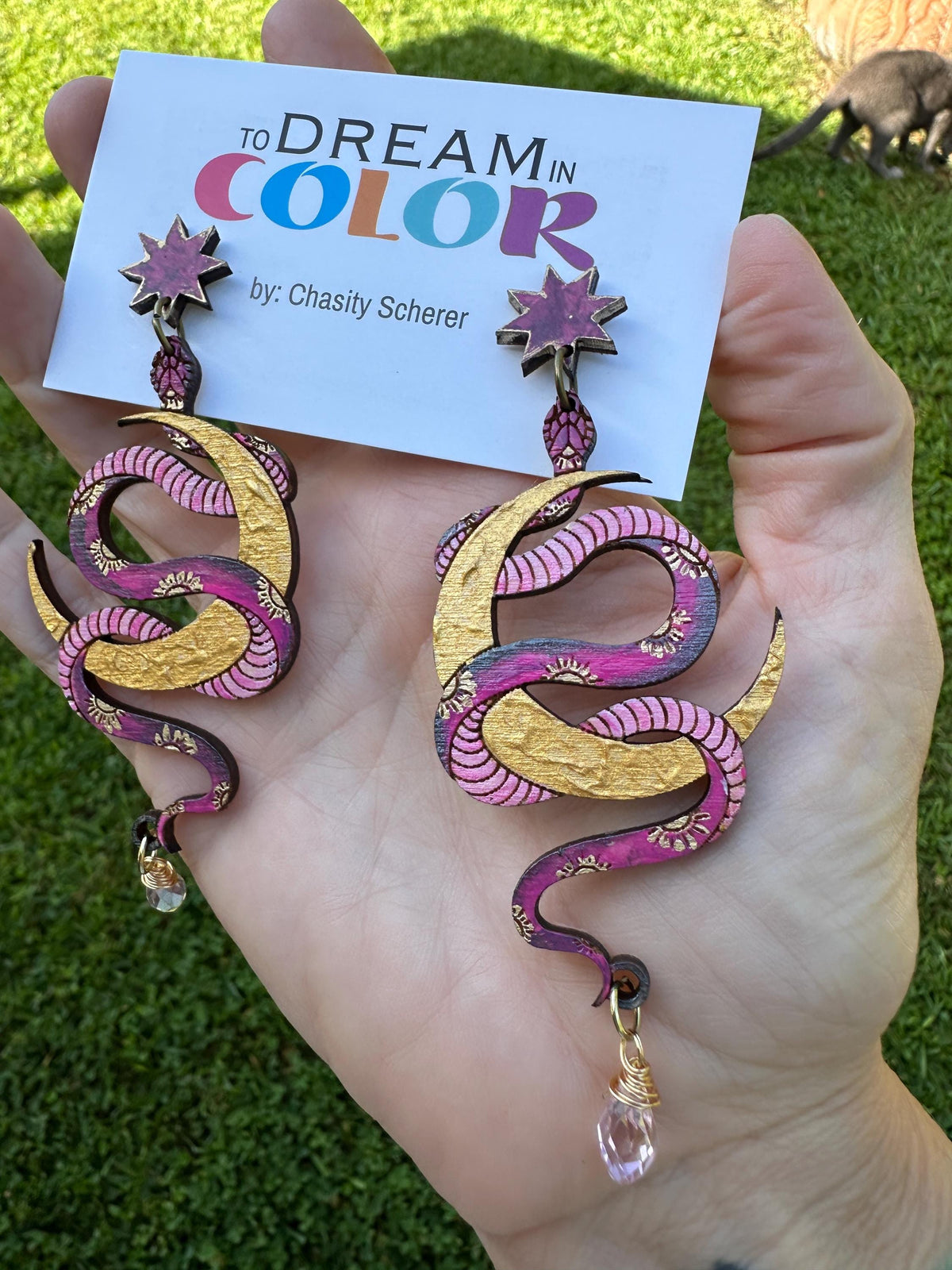 Hand-Painted Celestial Snake Statement Earrings