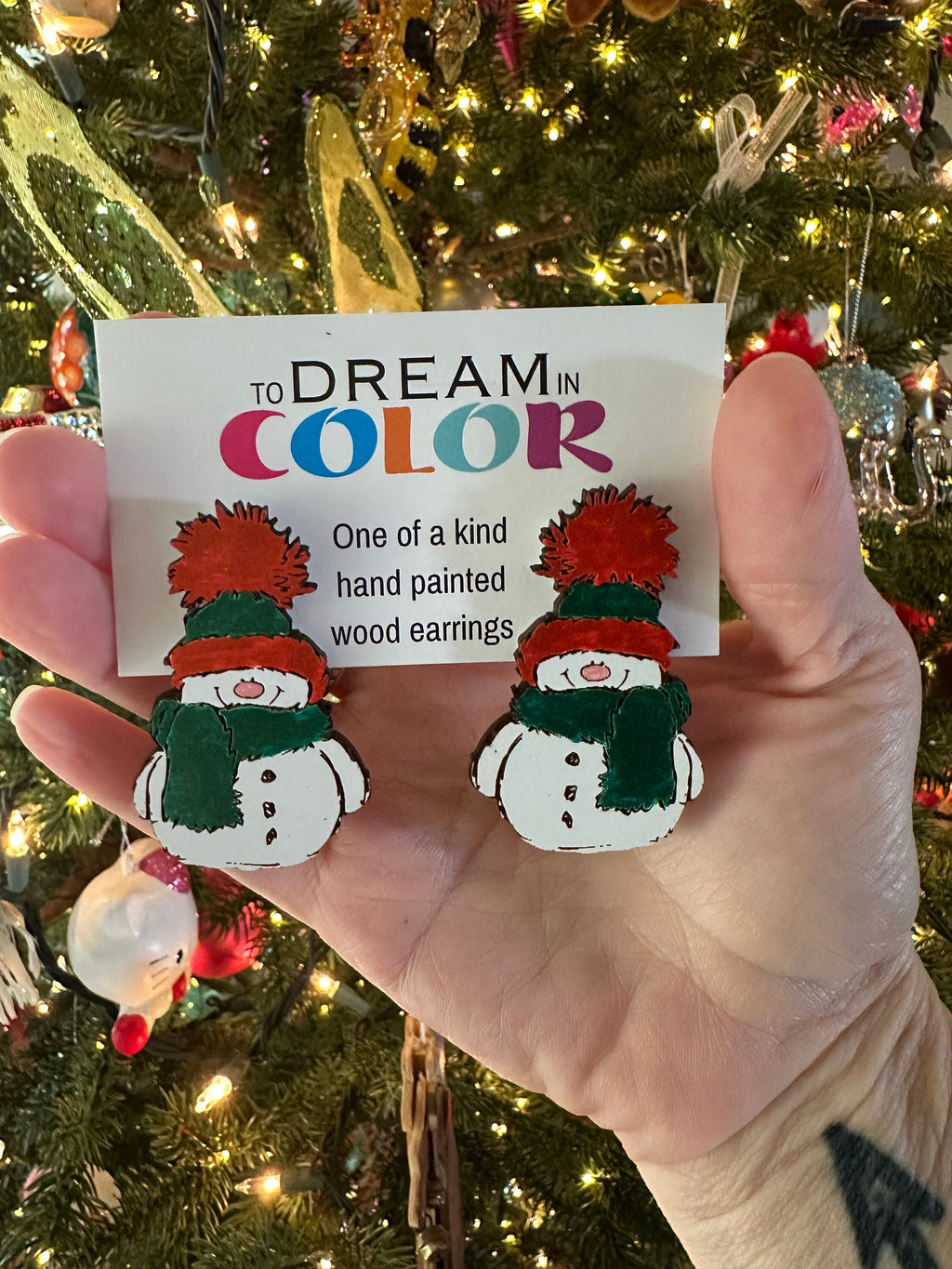 Colorful Wood Snowman Earrings