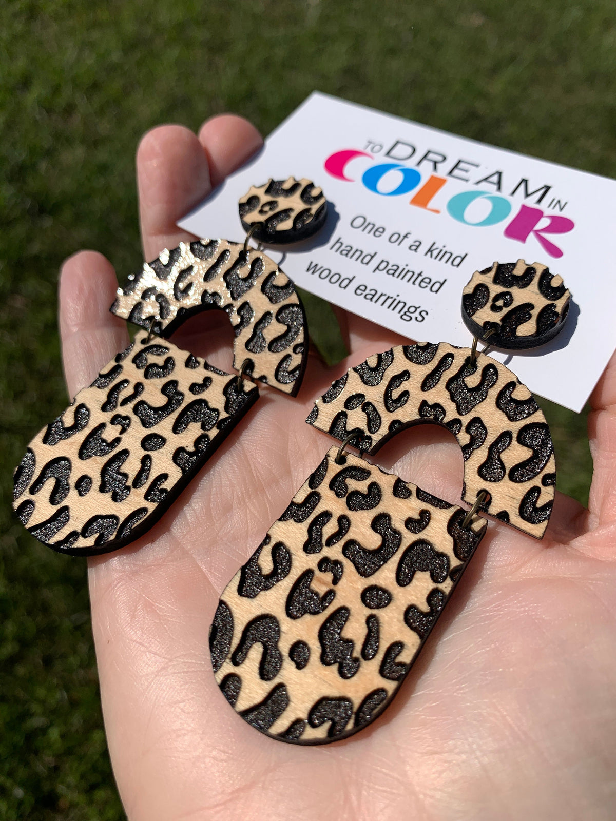 Leopard Wood Dangle Earrings: 80s Inspired Statement Jewelry