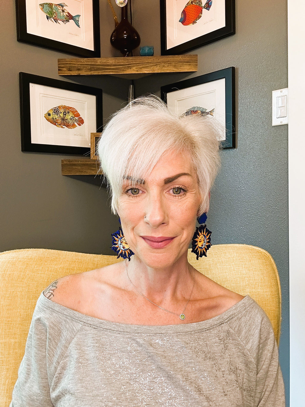 Hand-Painted Sun and Moon Earrings: Celestial Wood Statement Jewelry