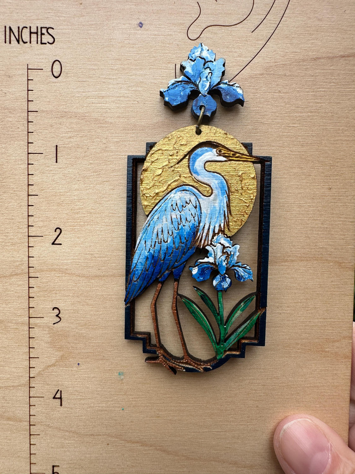 Hand-Painted Heron Earrings: Floral Bayou Art Jewelry, Lightweight Wood