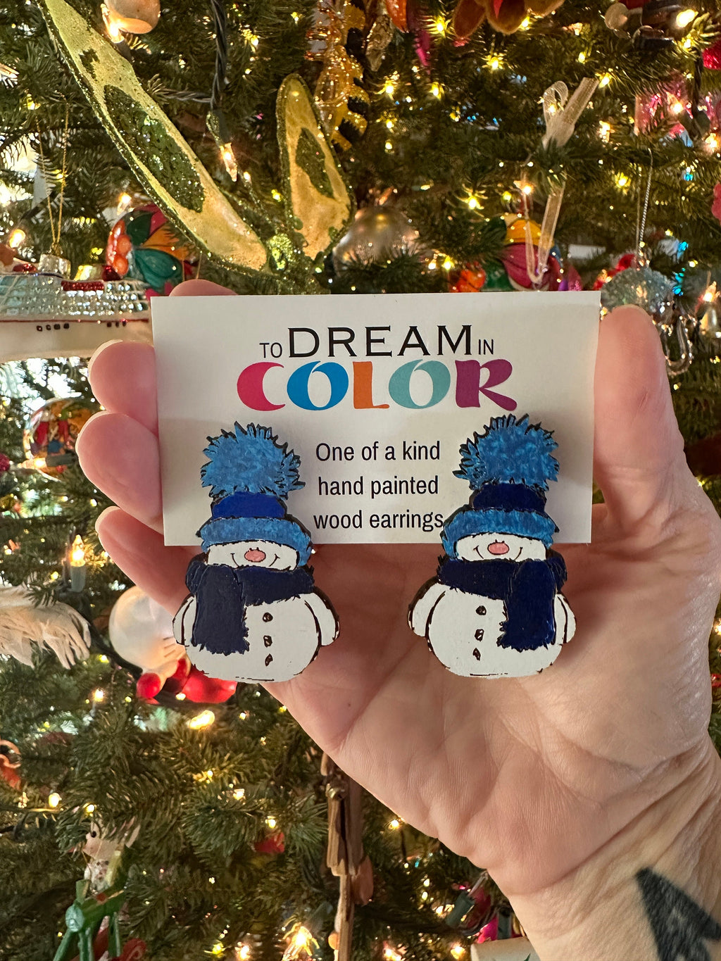 Colorful Wood Snowman Earrings