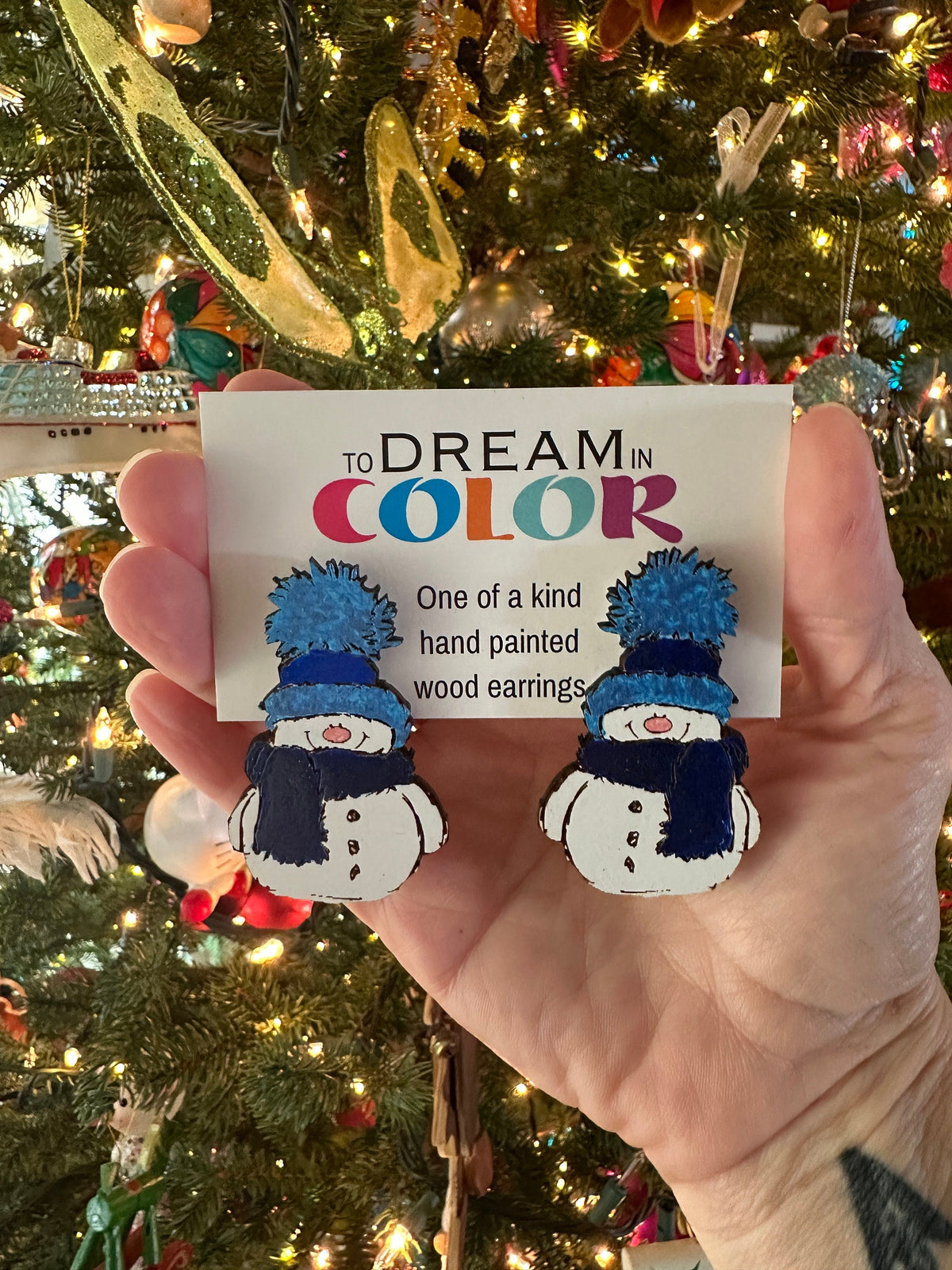 Colorful Wood Snowman Earrings