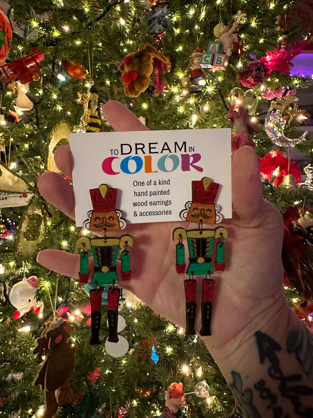 Hand-Painted Nutcracker Earrings: Wood Holiday Dangle Jewelry