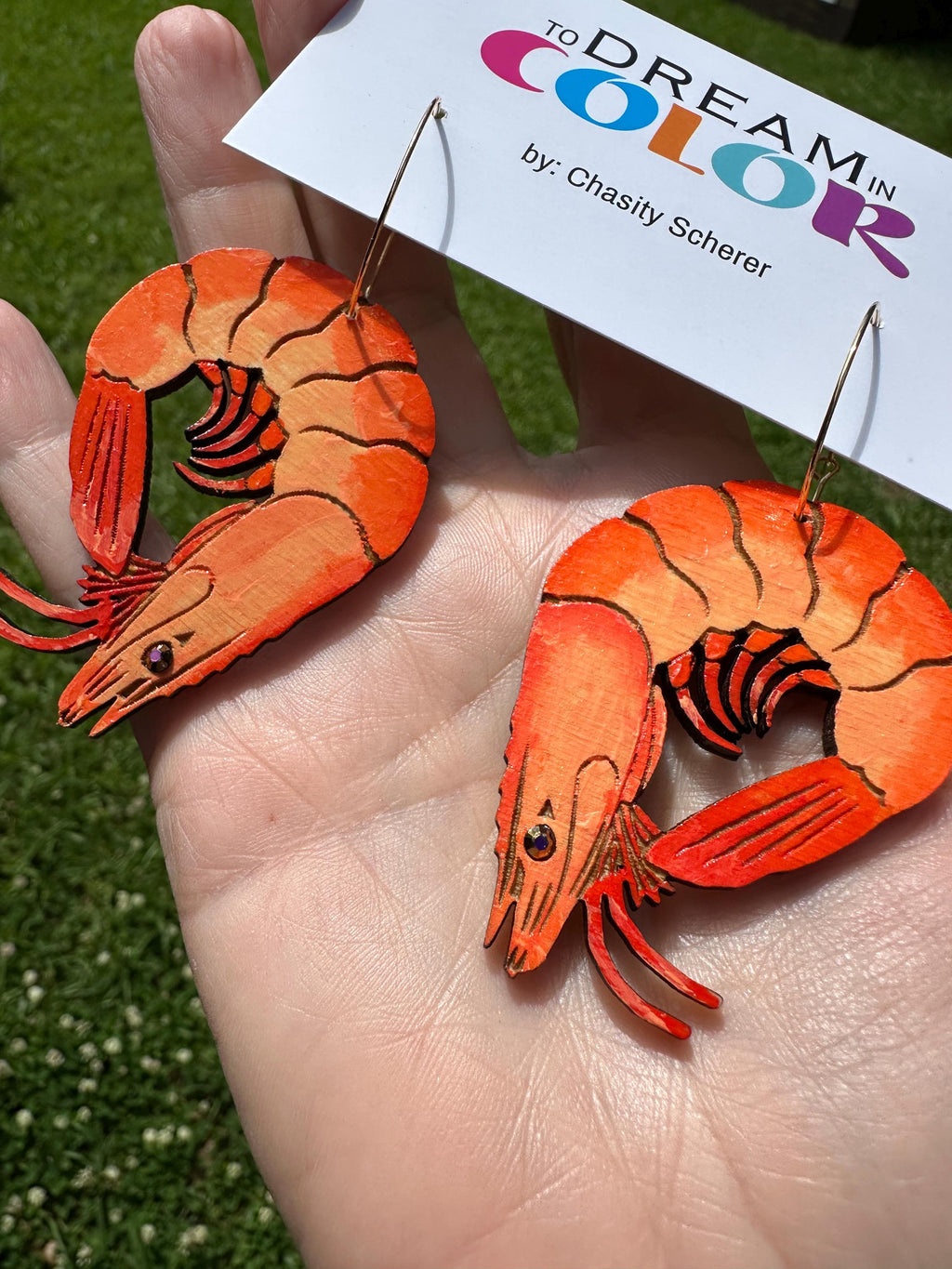 Hand-Painted Shrimp Statement Earrings