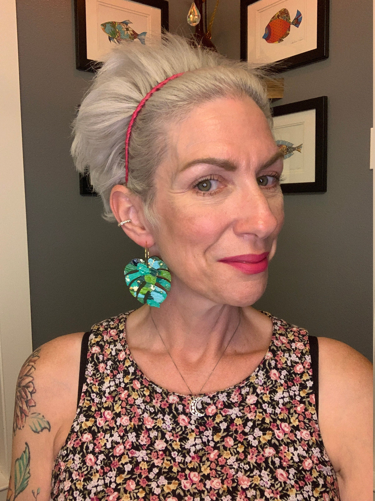 Hand-Painted Monstera Leaf Earrings: Tropical Wood Statement Jewelry
