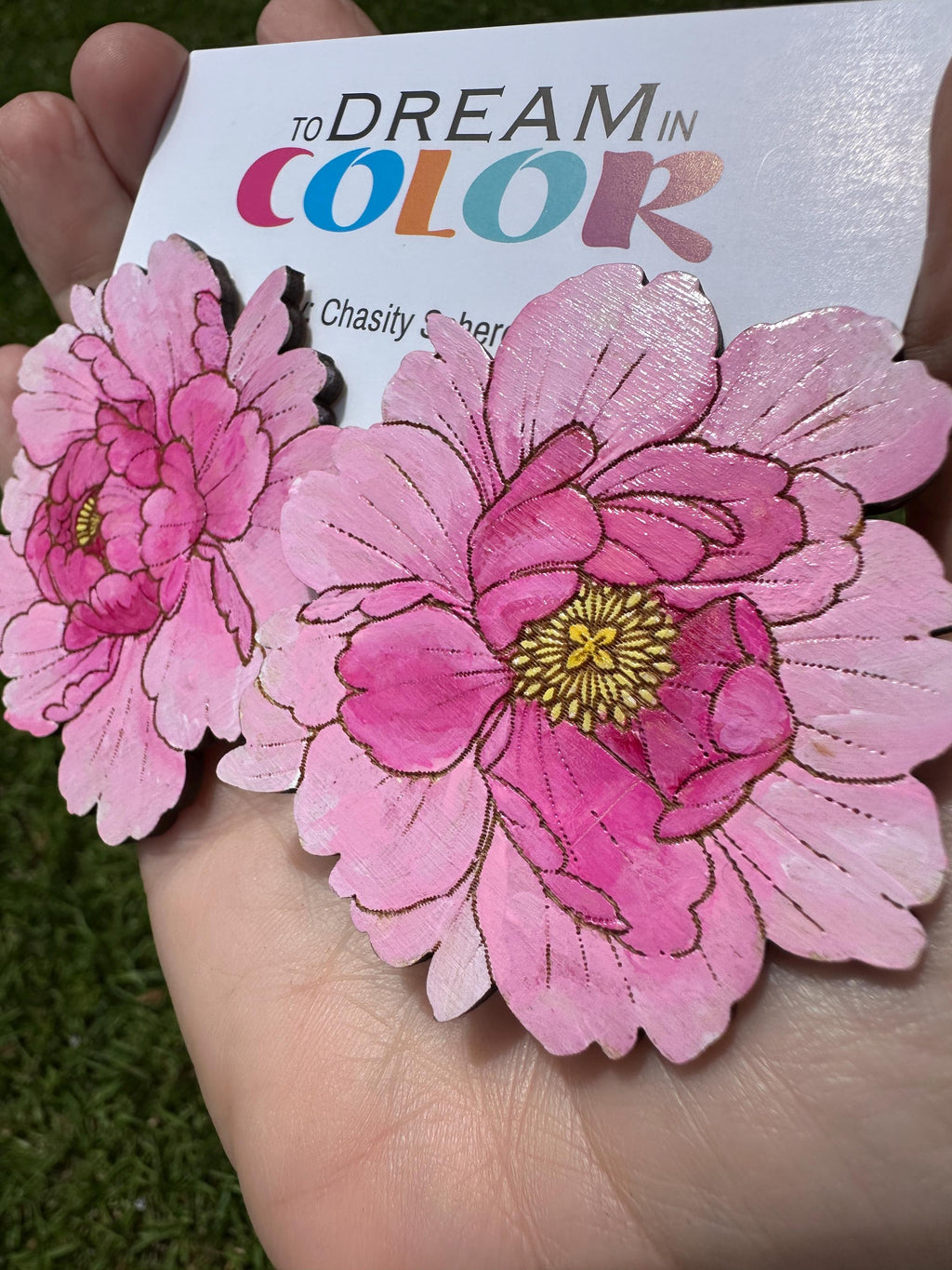 Hand-Painted Peony Statement Earrings