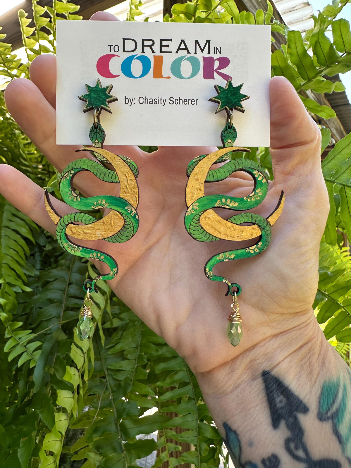 Hand-Painted Celestial Snake Statement Earrings