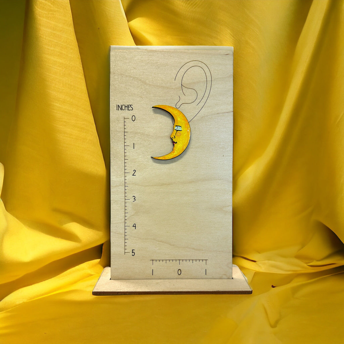 Handmade Crescent Moon Dangle Earrings: Painted Wood Statement Jewelry