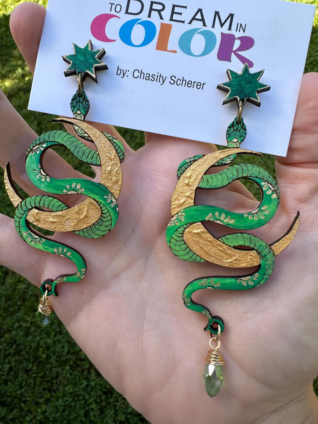 Hand-Painted Celestial Snake Statement Earrings