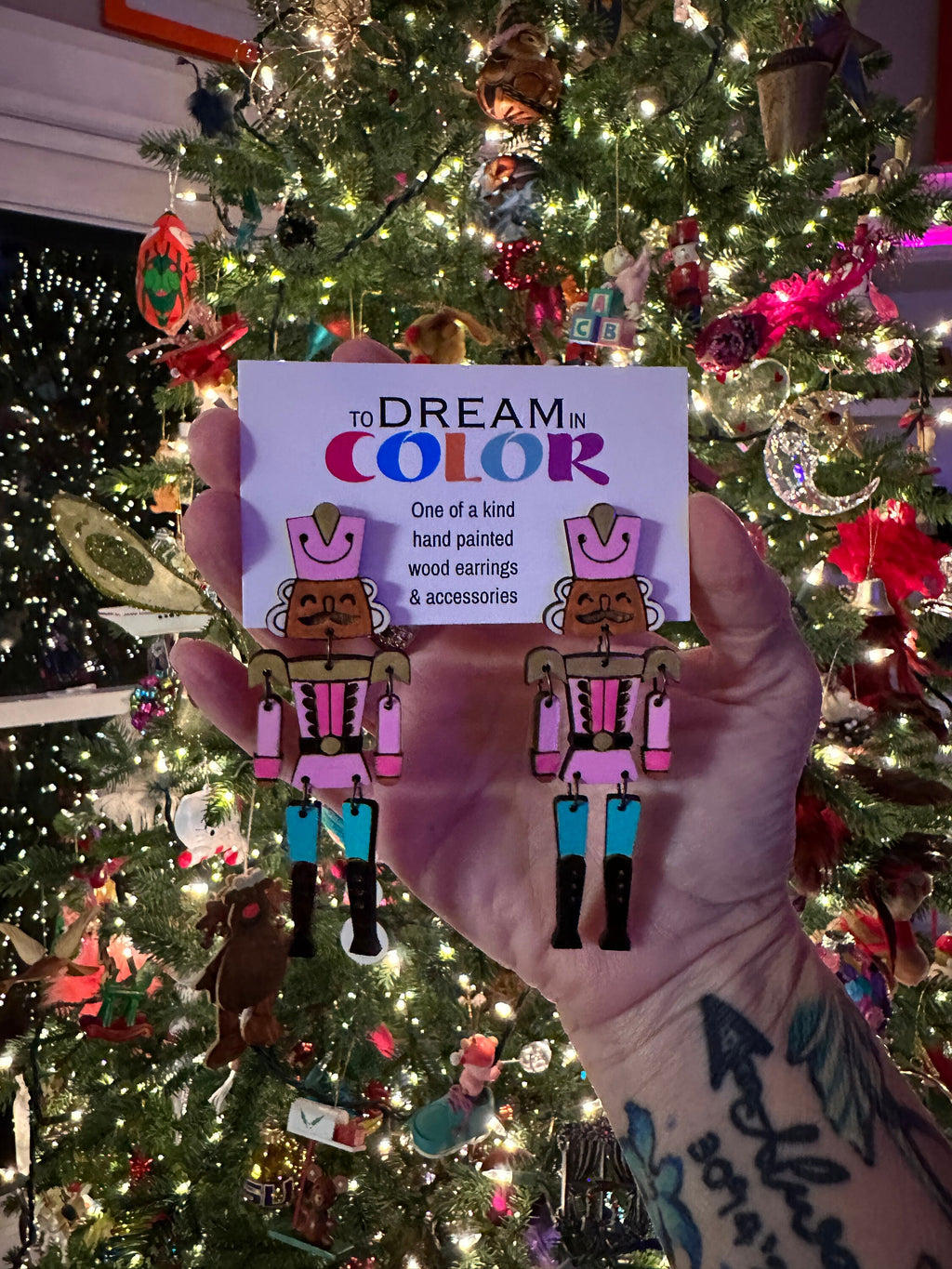 Hand-Painted Nutcracker Earrings: Wood Holiday Dangle Jewelry