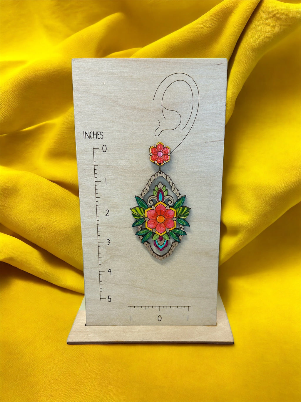 Handmade Colorful Flower Earrings: Lightweight Wood Medallion