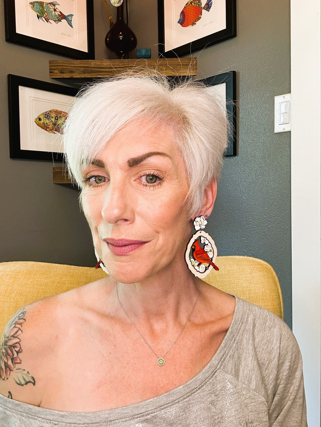 Hand-Painted Cardinal Earrings: Magnolia Wood Statement Jewelry