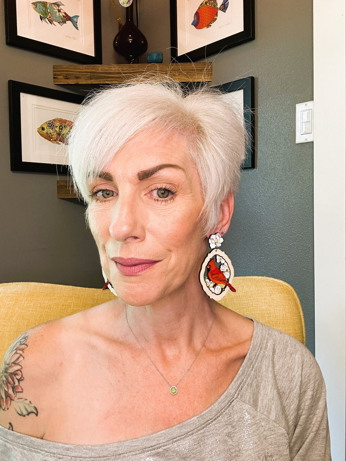 Hand-Painted Cardinal Earrings: Magnolia Wood Statement Jewelry