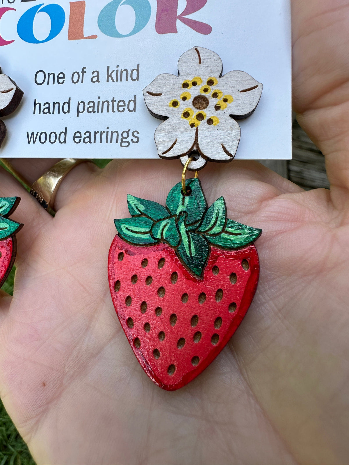 Hand-Painted Strawberry Earrings: Lightweight Wood, Summer Jewelry