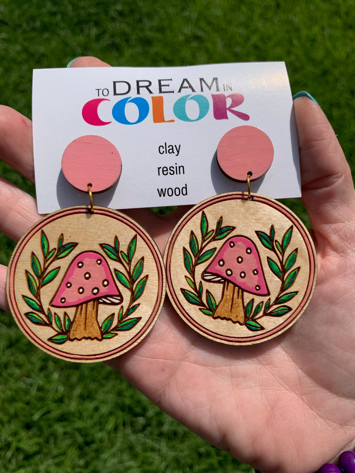 Lightweight Wood Mushroom Earrings