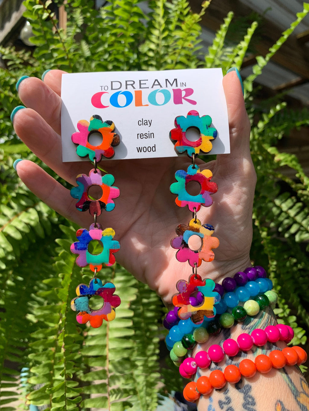 Handmade Bold Flower Earrings: Laser Cut Wood Dangle Earrings