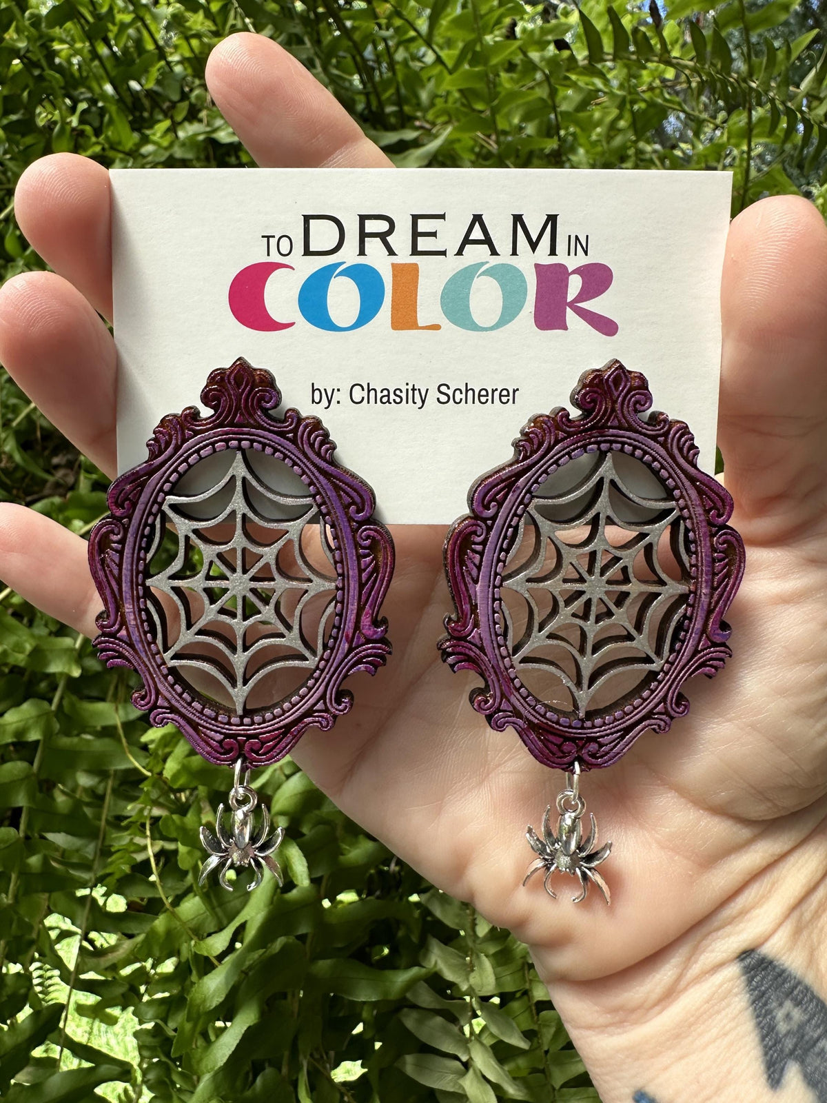 Spider Web Earrings: Hand-Painted Wood Halloween Statement Jewelry
