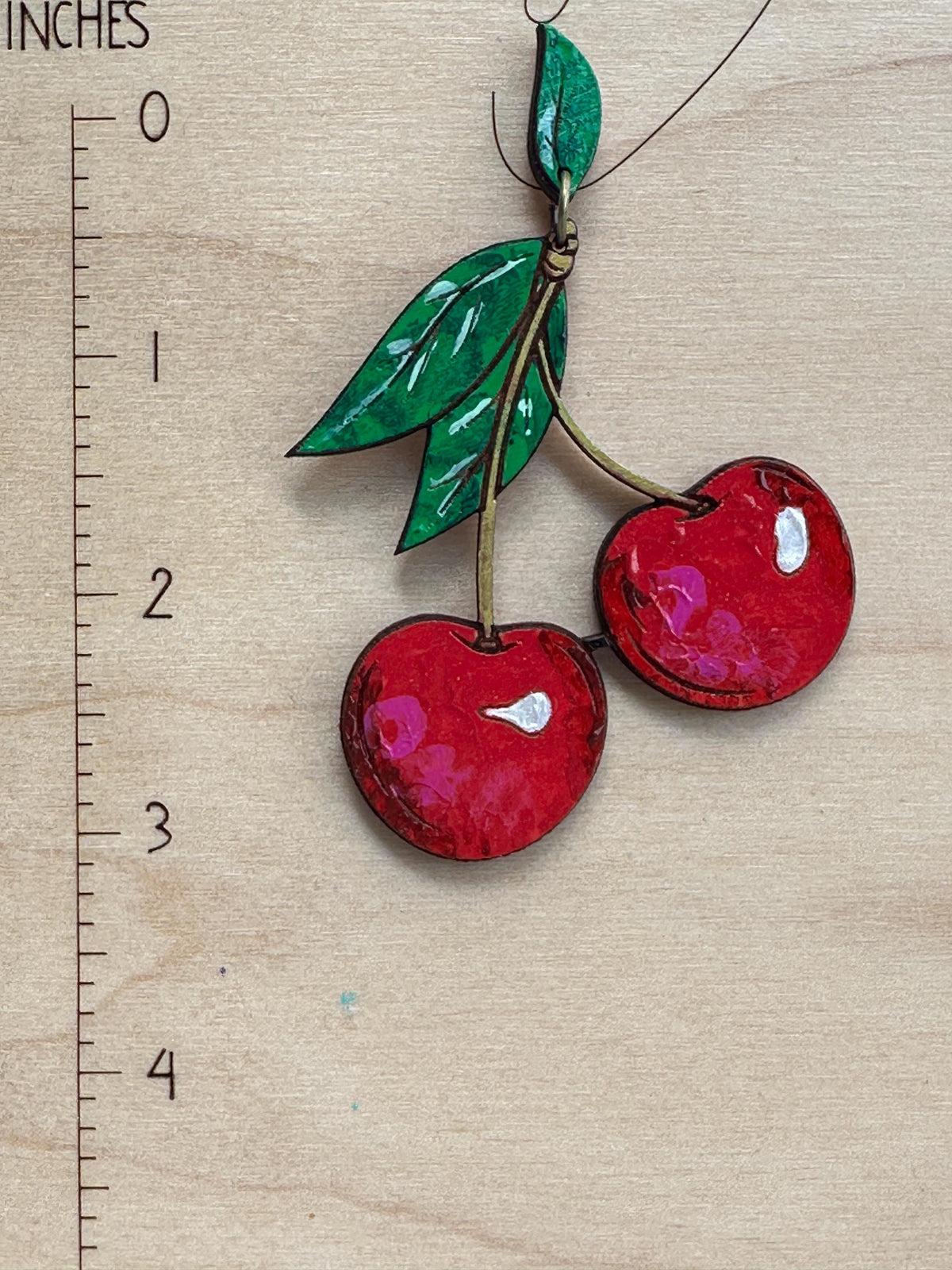 Cherry Earrings – Hand Painted Wood Statement Jewelry – Bold Earrings - Retro Fruit Lovers