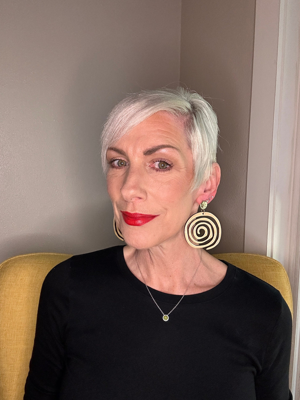 Hand-Painted Wood Spiral Earrings: Lightweight Resin-Shine Statement Jewelry