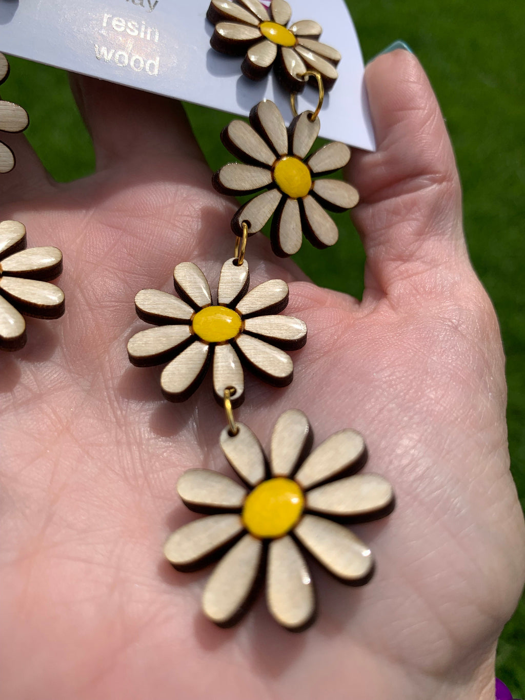 Handmade Daisy Wood Earrings: Laser Cut Floral Dangle Earrings